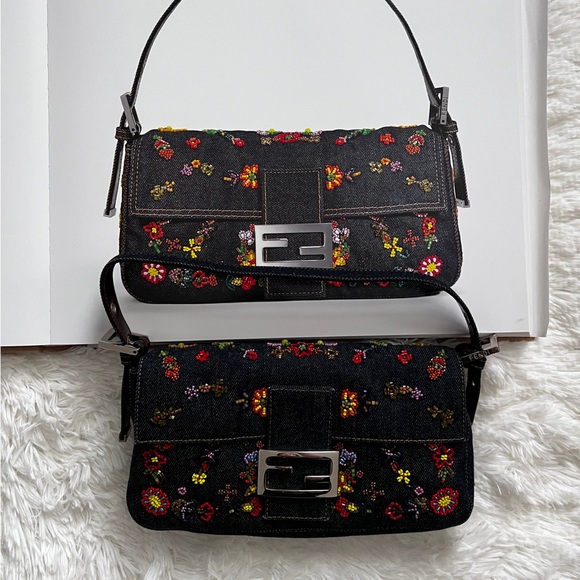 Fendi 150 anniversary denim embroidered beaded baguette - Picture 3 of 4